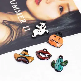 Charms MRHUANG 10pcs/pack Halloween Ghost Pumpkin Cactus Beard Enamel Alloy Oil Drop Pendant Fit Bracelet DIY Jewelry Accessory