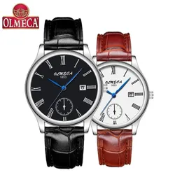 OLMECA Hot Selling Fashion Men&Women Watch Luxury Couple Wristwatches Waterproof Watches Leather Strap Watch Relogio Masculino T200409