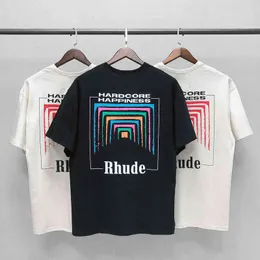 T 디자이너 셔츠 버전 Rhude 담배 케이스 짧은 슬리브 박스 관점 Tee Whirlpool 브랜드 하이 스트리트 스타일 커플