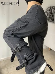 Weekeep Punk Basic jeans kvinnor baggy hög midja rak denim lastbyxor pojkvän stil streetwear byxor harajuku mamma jean 220813