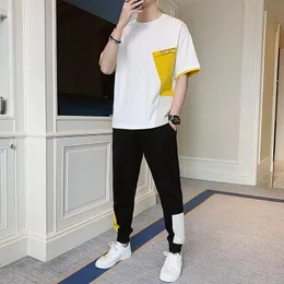 Men's Tracksuits 2022Summer Men Leisure Set Korean Style Loose Trousers Thin Short-Sleeved T-shirt Youth Sports PantsMen's