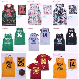 NC01 The Fresh Prince of Bel-Air # 14 Will Smith Jersey Academy Movie Version # 25 Carlton Banks Maglia da basket cucita nera verde gialla