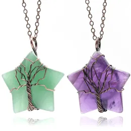 Pendant Necklaces Natural Healing Crystal Stars Charm Jewellery Retro Tree Of Life Necklace For Women And MenPendant