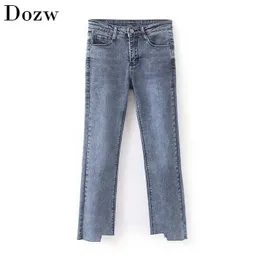 Vintage Solid Cowboy Jeans Women Baggy Fashion Irregular Pants Lady Skinny Full Length Trousers Zipper Fly Bottoms Pantalones 210515