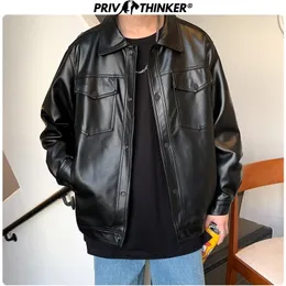 Privathinker Erkekler Bahar Siyah Yumuşak Faux Deri Ceket Erkek Hip Hop Ceket Deri Erkek Boy Streetwear Cepler Giysileri 220406