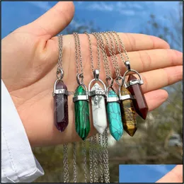 Arts And Crafts Arts Gifts Home Garden Natural Stone Hexagonal Column Pendant Necklace Stainless Steel Chain Sports2010 Dr Dhsjk