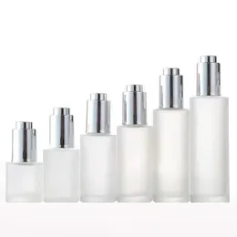 Silver Press Dropper Lid White Frost Glass Bottle 20ml0ml 80ml 100ml Tempetic Packaging Vials Essental Oil Vals