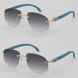 New Metal Rimless Blue Wood Sunglasses Luxury Wooden Sun glasses Man 18K Gold Fashion High Quality Adumbral Male and Female Large Round Vintage Frame With Box Size:56