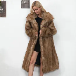 Winter Womens Plus Size Faux Fur Coat Long Slim Thicken Warm Hairy Jacket Trendy Outerwear Trenchcoat 6Q0366