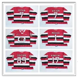 CeoC202 Custom CHL Ottawa 67s Jersey Hockey 1 Petr Mrazek 17 Travis Konecny 89 Logan Couture 7 Potvin Wilson genähte OHL CCM Hockey Jerseys Rot