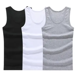 3pcs / 100% Cotton Mens Sleeveless Tank Top Solid Muscle Vest Undershirts O-neck Gymclothing Tees Whorl Tops 220413