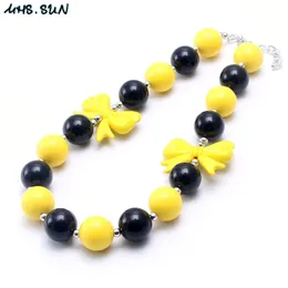 MHS.SUN Giallo + Colore nero Baby Kid Collana robusta Cute Bow Girl Kids Bubblegum Bead Gioielli per bambini W220423