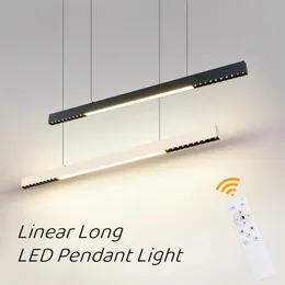 مصابيح قلادة حديثة LED LING LING LUNGER Simmable Linear Spothlights سقف سقف غرفة الطعام غرفة المطبخ صالون معلقة LightingPendan