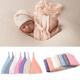 Newborn Photography Wrap Caps Baby Photo Swaddle Hats 2Pcs/Set Solid Knotted India Hat Swaddling Studio Photography Props Accessories BC7980