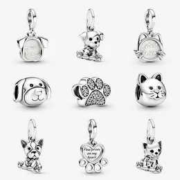 925 Sterling Silver Dangle Charm Dog Puppy Cat Paw Pendant Bead Fit Pandora Charms Bracelet DIY Jewelry Accessories