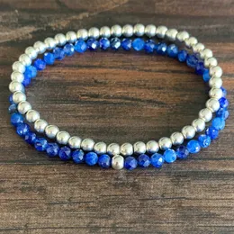 MG1420 Strand Faceted Blue Kyanite Mini Mala Gemstone Bracelet 4mm Crystal Heart Chakra Balance Bracelet Hematite Energy Jewelry Set