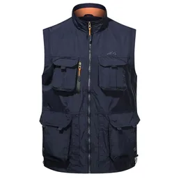 MAIDANGDI Men s Vest Coat P ographer Waistcoat Tool Many Pocket Mesh Work Sleeveless Fleece Warm Jacket Male Brand Quality 6XL 220715