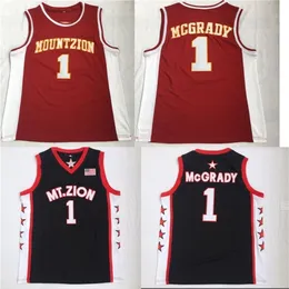 Nikivip mens Tracy McGrady #1 T-Mac Mount Zion Christian High School Basketball Jersey Cheap Mt.Zion Black Red costureiro camisa barata