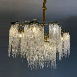 Amerikanischer Kristall-Quasten-Kronleuchter, LED, luxuriös, klassisch, mit Fransen, Kronleuchter, Lichter, Esszimmer, Wohnzimmer, Zuhause, Innenbeleuchtung, Bronze-Chrom-Lampe