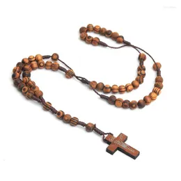Naszyjniki wisiorek naturalny drewno ziarno krzyżowy Naszyjnik różaniec katolicki chrześcijańska biżuteria religijna dla kobiet hip hop mężczyzn krucyfix got