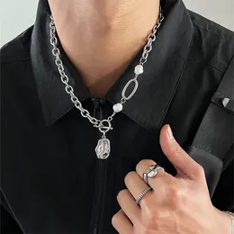 Niche Cold Wind Stitching Necklace Heterosexual Irregular Fold Pendant Pearl Hip Hop Clavicle Chain Street All-Match Jewelry