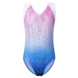 Stage Wear BAOHULU Gymnastics Leotards For Girls Dance Ballet Unitard Sparkle Rhinestone Athletic Outfits Teens Kids Practice Bodysuit