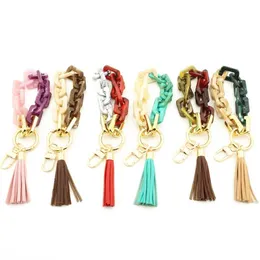 6 färger akrylknappar armband Tassel Keychain Personlig Tassel Pendant Key Ring Female Hand String Armband Fashion Accessories