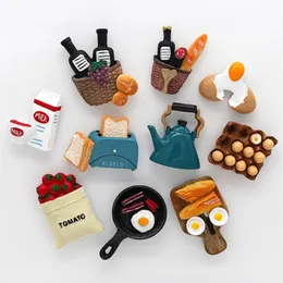 Home decoration magnetic refrigerator paste sticky notes bread machine tomato egg pan teapot milk model fridge magnet collection 220426