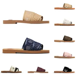 Toppmode kvinnor sandaler woody mules märke tofflor glider designer lekbokstäver spets tyg canvas sommar cool sexig platt botten tofflor slider utomhus