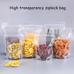 Clear Zipper Stand Up Pouch Bag Hög transparens Pet Heat Sealble Zip Lock Snack Food Tea Packing Puches Supplies Kitchen Storage MJ0653