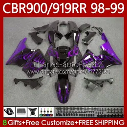 Kit corpo per HONDA CBR919RR CBR 919RR 900RR CBR919 CBR900 RR 1998 1999 Carrozzeria 127No.102 900CC 919CC CBR900RR 98-99 CBR 900 919 RR CC 98 99 Fiamme viola ABS OEM Carenatura