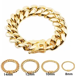 Men Designer Bracelet 316L Stainless Steel Jewelry 14K Gold Plated Dragon Latch Clasp Cuban Link Bracelets For Mens Chain 1.4cm Wide Good