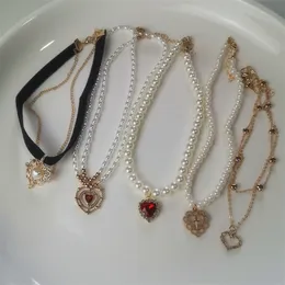 Kpop Collana girocollo con ciondolo a forma di cuore vintage per donna Zircone Catena di perle Gioielli estetici per feste Regalo di Natale 220727