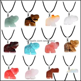 Pendant Necklaces Pendants Jewelry Fashion Natural Stone Chakra Carved Elephant Rose Quartz Reiki Healing Crystal Dh86V