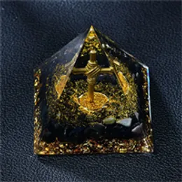 Guld kors orgon pyramid diy energi obsidian base magi orgonite present läkning meditation handgjord hem dekoration samling