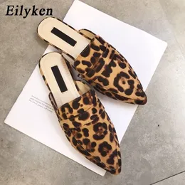 Eilyken Designers SpringAutumn Sexy Leopard Flocked Slides Woman Flat Shoes Slip On Loafers Mules Flip Flops 3542 Y200624