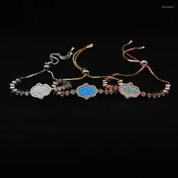 Catena di link 3 colori Russia Fashion Woman di alta qualità di lusso 2022 Blue Fire Opal Fatimas Hamsa Hand 2,5 mm Tiny CZ Tennis Bracciale fine