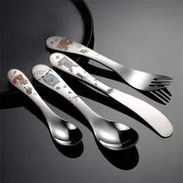 Rostfritt stål barn bestick tecknad mönster snidande barn bordsartar söt sked gaffel set baby bestick mata säker ekovänlig 220708