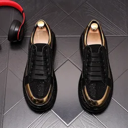 Luxury Italian Style Rhinestones Wedding Party Dress Shoes Fashion Thick bottom Formal Sneakers Black Lace-Up Driving Walking Nightclub Formal Loafers E274