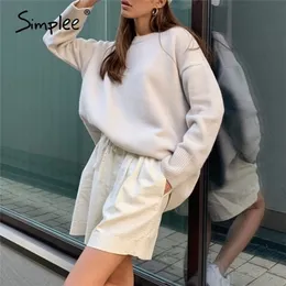 Elegant Khaki women's sweater O-neck loose soft autumn winter Pullover High street style long sleeve knitted sweater LJ201126