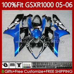 Feedings de Molde de Injeção para Suzuki GSXR 1000 CC K5 GSXR-1000 GSXR1000 05 06 Bodywork 122No.112 1000CC GSX R1000 2005 2006 GSX-R1000 2005-2006 OEM Kit Blue Black