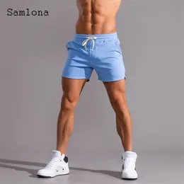 Samlona män fritid shorts sommar sexig laceup mager shorts plus size 3xl manlig casual strand korta byxor blå vit 220613