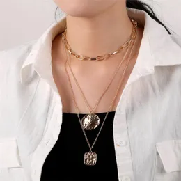 Kolye Kolyeler Punk Çok Katlı Suçlama Kolye Altın Renk Kalın Zincir Kolar Madeni Para Kare Kare Kare Kadın Jewelrypendant Godl22