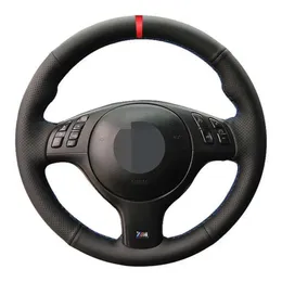 Ratthjul täcker biltäckning mjukt svart äkta läder för m sport e46 330i 330ci e39 540i 525i 530i m3 m5 e39steering coverssteering