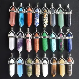 Wholesale 24pcs/lot high quality assorted natural stone mixed pillar charms chakra Pendants & necklaces for making free 220511