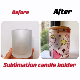 7oz/11oz/15oz Sublimation Frosted Glaskerzenhalter mit Bambusdeckel Blankwasserflasche DIY Wärmetransfer Kerze Jar