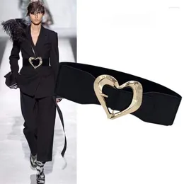 Cinture Moda donna Golden Love Fibbia quadrata ovale Cintura elastica in vita Larghezza nera Abito decorativo tutto abbinato Soprabito Tunica Cintura
