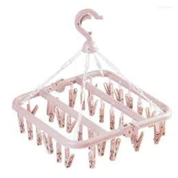 Home Drying Rack Clothes Hanger 32 Clips Portable Sock Clothespin Windproof Holder Wardrobe Storage Hangers & Racks