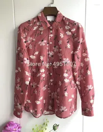 Camisas femininas camisas de seda damas de algodão fresco margarida floral estampado de manga longa blusa de colarinho de colarinho Topwomen's vere22