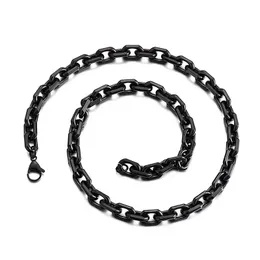 8mm 24 Inch Black Color Stainless Steel Oval Rolo Link Chain Necklace For Mens Fashion Gifts Jewelry